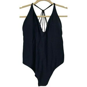 Mandalay Swimwear Navy One Piece Strappy Back V-Neck Swimsuit Sz XL NEW